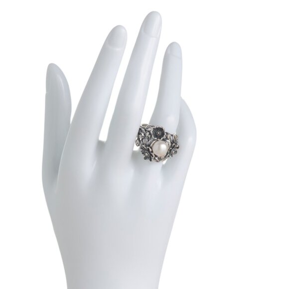 PAZ CREATIONS Silver/Pearl Made In Israel Sterling Silver Floral Ring - Picture 2 of 2